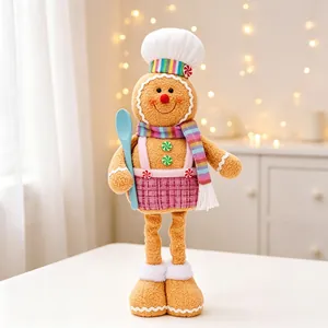 Close-up of a plush chef gingerbread man with telescopic legs for Christmas decor