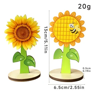 Set di decorazioni da tavolo a forma di girasole in legno con dimensioni e ape