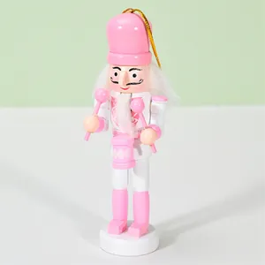 13cm pink and white wooden nutcracker soldier ornament for Christmas holiday decor