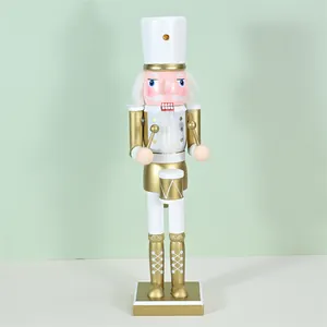 38 cm gold-weiße Nussknacker-Soldatenfigur mit Trommel für festliche Weihnachtsdeko