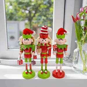 Hand Painted Wooden Nutcracker Elf Christmas Desktop Ornament Festive Soldier Figure For Home Office Xmas Decor