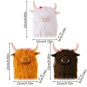 Highland cow plush toys with flower crowns in three colors and dimensions 23x12x9cm