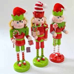 25cm wooden Christmas nutcracker elf figurines for festive holiday tabletop decor