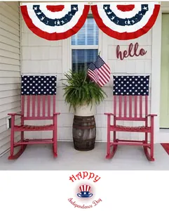Outdoor American flag pleated bunting banners for Independence Day porch decorations.