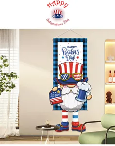 Close-up detail of patriotic gnome banner featuring Happy President's Day text