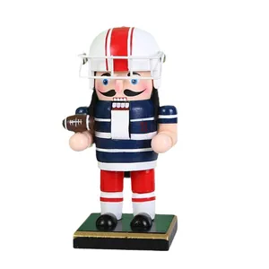 Dekorative 16cm Nussknacker-Soldat Holzfigur im American-Football-Spieler-Optik