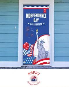 Independence Day door banner with Statue of Liberty and fireworks for festive home decor.