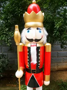 Detailed front view of a 1.8-meter wooden Christmas soldier nutcracker ornament