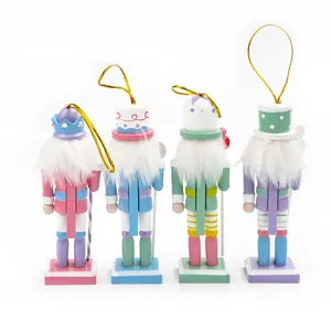 Set van vier kleurrijke houten notenkrakers van 13 cm voor kerstboomversieringen