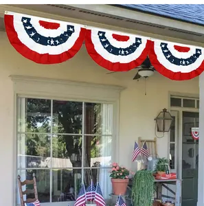 Outdoor patriotic American flag pleated fan bunting for Independence Day porch decor