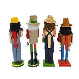 Set of 4 casual nutcracker wooden figures featuring driver fisherman gardener and cowboy ornaments