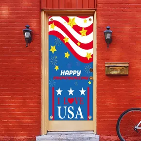 Detail view of Independence Day door banner with Happy Independence Day and I Love USA text