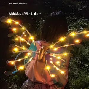 Electric Fairy Butterfly Wings For Girls Kids Glowing LED Flapping Wings With Music Rechargeable Halloween Christmas Party Costume Props