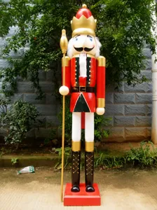 Full-length detail of a 1.8m large wooden nutcracker soldier statue for outdoor decor