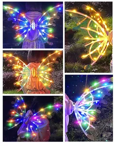 Detailed views of electric glowing butterfly wings with colorful LED lights for kids