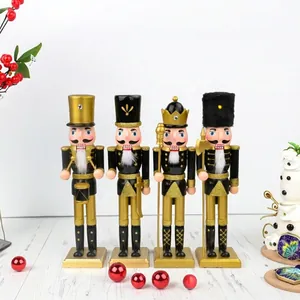 European Style Black Gold Nutcracker Soldier Wooden Ornament Christmas Festive Decoration For Living Room Home Desktop Nutcracker Figurine