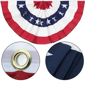 Detailed view of American flag pleated bunting for outdoor Independence Day decoration.