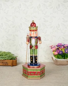 32cm classic wooden nutcracker mechanical music box ornament with glitter finish