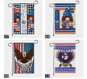 Set of 4th of July garden flags with patriotic gnomes and bald eagle designs.
