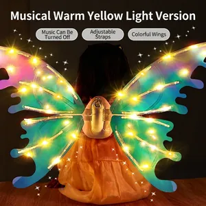 Electric glowing butterfly wings for kids with warm yellow LED lights and music.