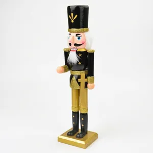 38cm black and gold wooden nutcracker soldier ornament for Christmas home decor