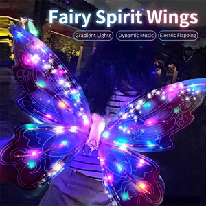 Electric Glowing Butterfly Wings For Girls LED Light Moving Fairy Wings For Kids Cosplay Costume Birthday Party Decoration