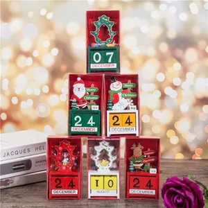 Wooden Christmas Advent Calendar Perpetual Tabletop Ornament Santa Claus Snowman Reindeer Tree Festival Desktop Decoration Gift
