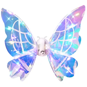 Iridescent electric moving butterfly wings with LED lights for girls' fairy costume