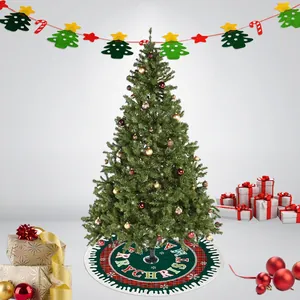 Falda decorativa para árbol de Navidad a cuadros rojos y verdes con Merry Christmas