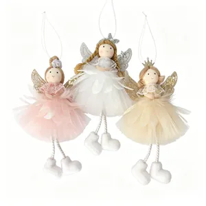 Set of three handcrafted Christmas angel doll ornaments with glitter wings and tulle skirts