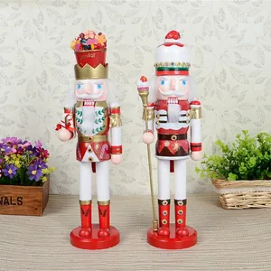 38CM Christmas Wooden Nutcracker Puppet Ornament Hand Painted Candy Scepter Soldier Figurine For Festive Holiday Home Decor Gift