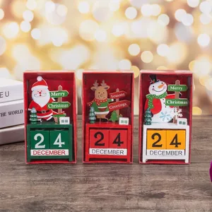 Festive wooden Christmas advent calendar ornaments with Santa, reindeer, and snowman designs.