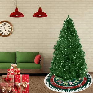 Falda de árbol de Navidad festiva roja y verde con letras Merry Christmas decorativa