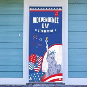 Independence Day door cover with Statue of Liberty and fireworks for 4th of July decor