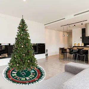 Falda clásica para árbol de Navidad roja y verde con estampado Merry Christmas festivo