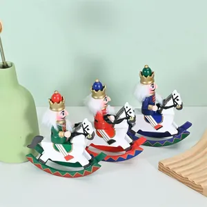 Noël Mini Casse-Noisette en Bois Soldat Sur Cheval à Bascule Peint Marionnette Casse-Noisette Ornement Pour Décoration De Fête