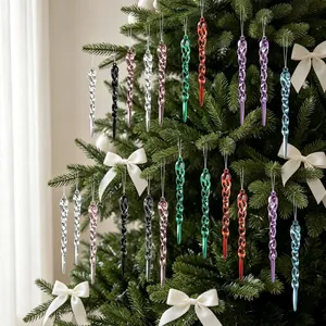 Acryl Kerst Ijspegel Ornamenten Helder Gedraaid Macaron Kleur Sneeuwvlokken Kristallen Voor Boom Feestdagen Decoratie Party