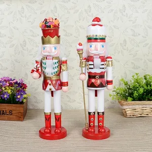 Set of two 38cm decorative wooden Christmas nutcracker puppets candy theme ornaments