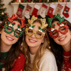 Festliche Weihnachtsrentierbrille mit Glitzergeweih für Urlaubspartys und Fotorequisiten