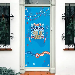 Patriotic 4th of July outdoor door cover banner with fireworks and flag design