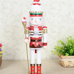 Handcrafted 38cm wooden nutcracker doll featuring a candy staff for festive home decor