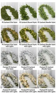Detailed comparison of various PE and flocked Christmas garlands with LED lights