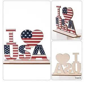 Ξύλινο διακοσμητικό Ημέρας Ανεξαρτησίας I Love USA με λεπτομερείς όψεις