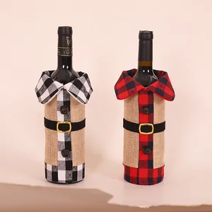Christmas wine bottle covers with burlap and plaid shirt design for holiday decor