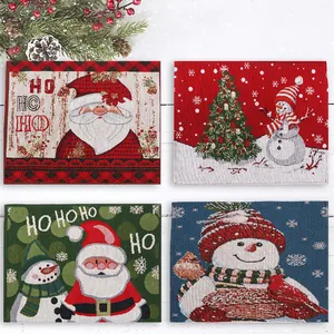 Christmas Cartoon Santa Claus Snowman Knitted Jacquard Placemat For Dining Table Decoration Heat Insulation Mat Holiday Party