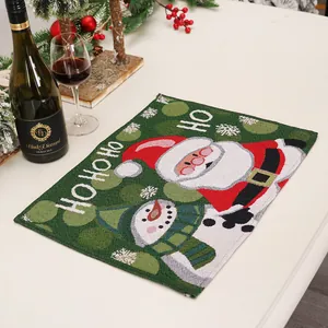 Christmas knitted placemat with Santa Claus snowman print and HO HO HO festive text