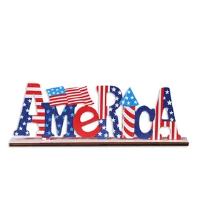 Decoración de mesa de madera America para el Día de la Independencia con bandera EE.UU.