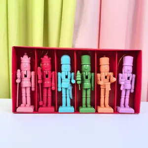 13cm colorful nutcracker wooden puppet ornaments set in a red display gift box