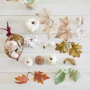 Artificial White Pumpkin Fall Harvest Maple Leaf Foam Ornament For Halloween Party Home Shop Window Decoration Autumn Decor
