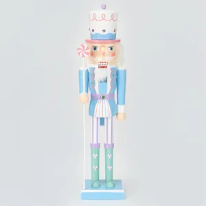 Soldato schiaccianoci natalizio da 38 cm della serie candy in blu e rosa pastello